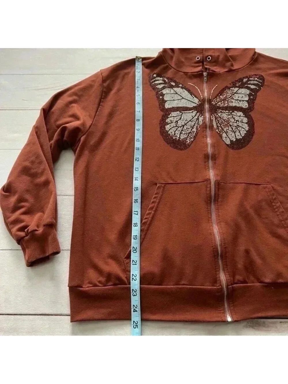 Butterfly rhinestones women’s full zip bling hoodie jacket Size Med - Picture 15 of 15